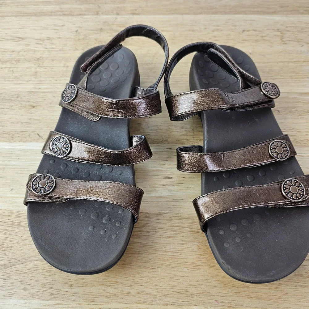 Vionic Cathy Brown Bronze Adjustable Strap‎ Sandals Size 6 Metallic Comfort